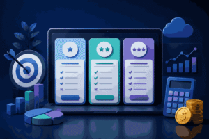 SaaS pricing strategy dashboard with tiered plans, growth metrics, and revenue insights Illustration