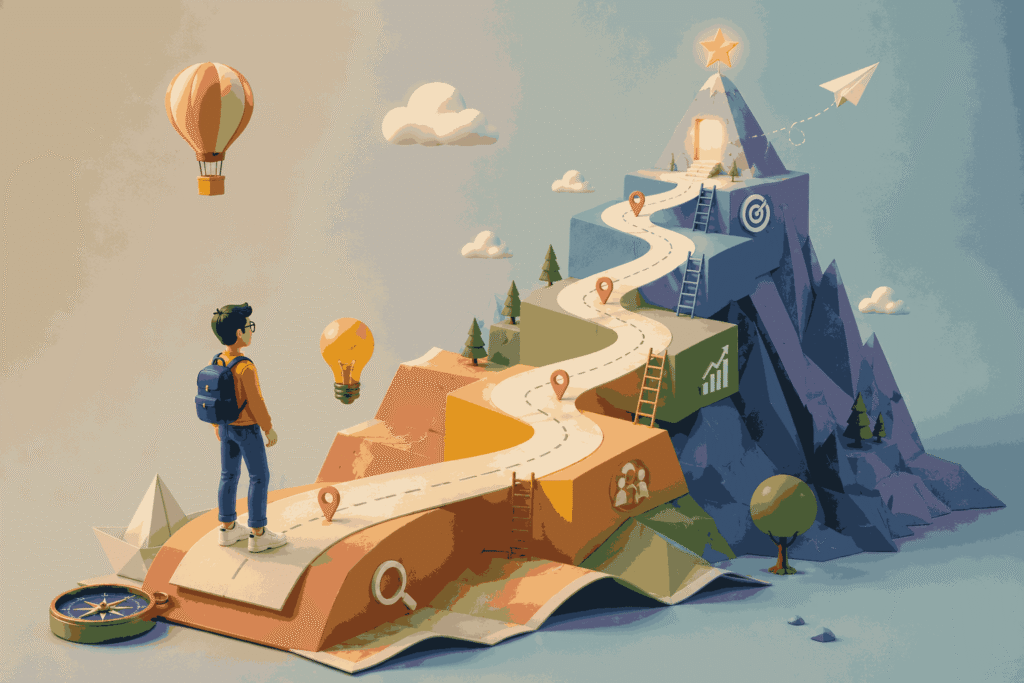 Whimsical product management career journey Illustration