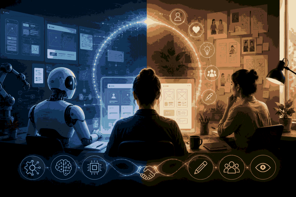 Will AI replace UX designers or transform how designers create user experiences Illustration