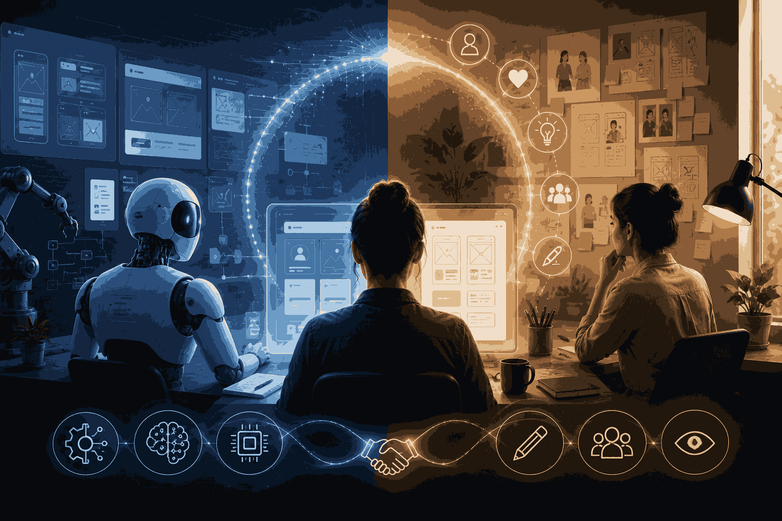 Will AI replace UX designers or transform how designers create user experiences Illustration