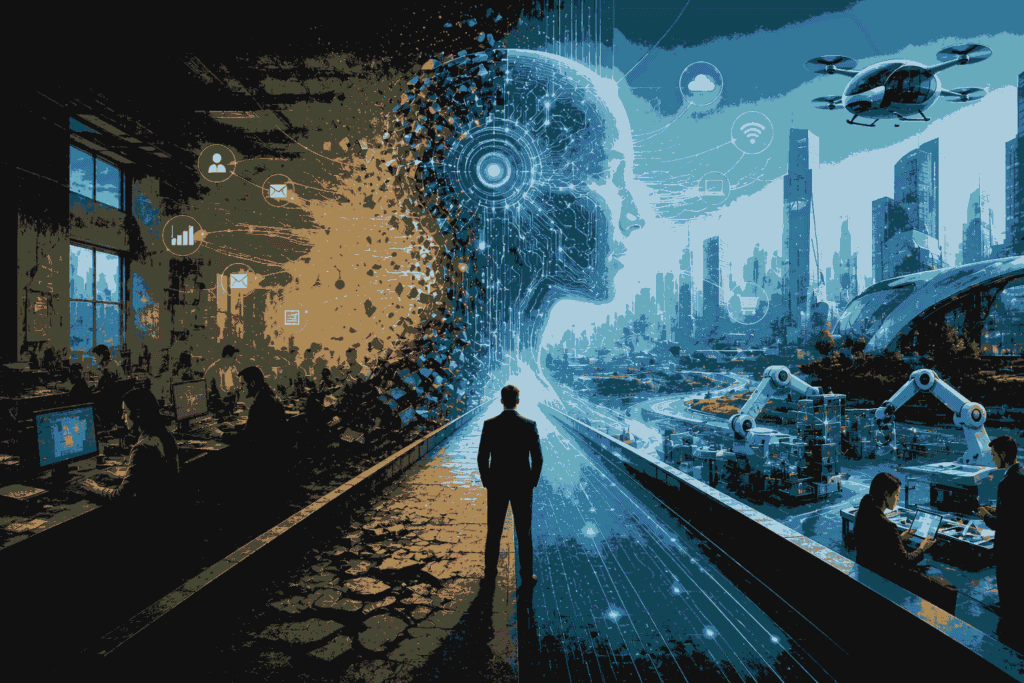 AI-powered digital transformation connecting legacy systems with intelligent automation and innovation