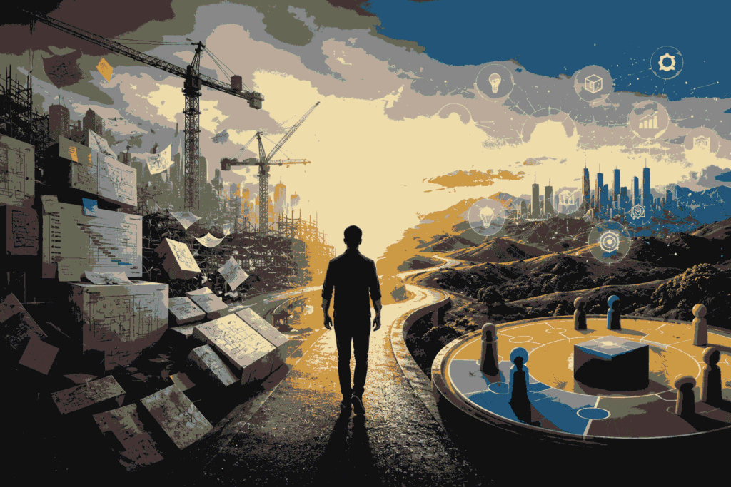 Conceptual illustration of the shift from project execution to product-driven innovation