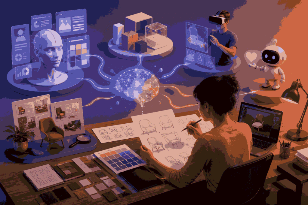 Creative workspace showcasing the skills needed for AI-powered product design and innovation