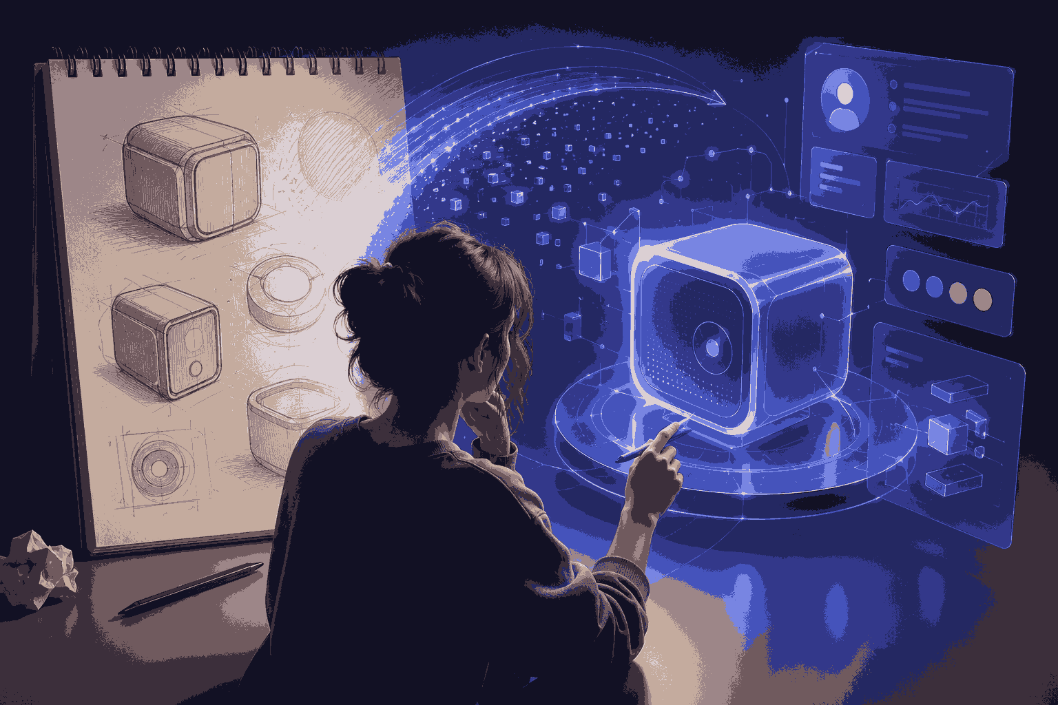 Designer using AI to transform product ideas into digital prototypes