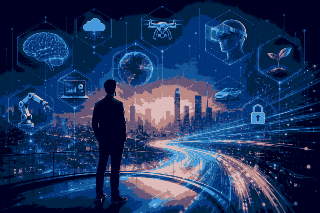 Futuristic technology trends shaping AI, automation, connectivity, and digital innovation