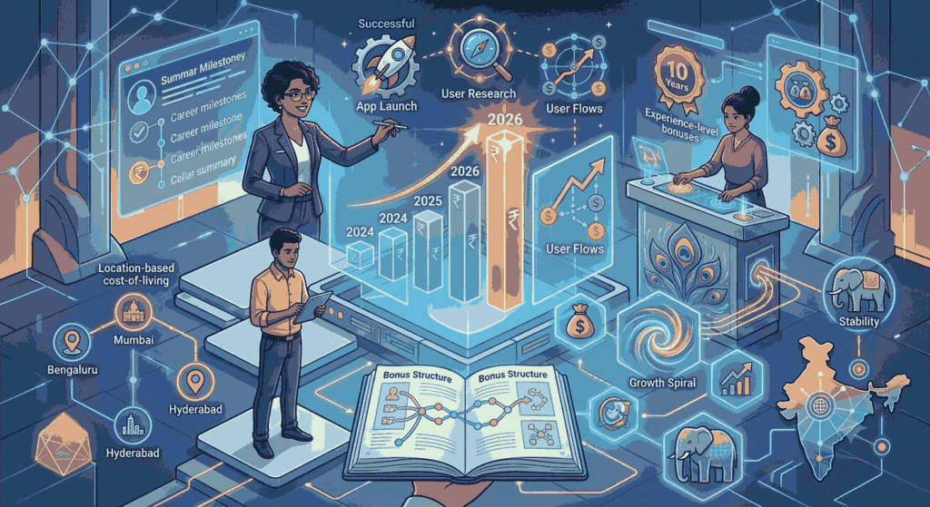 Illustration of AI product designer salary holographic