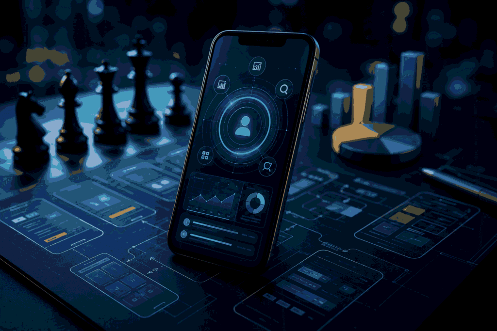 Mobile product strategy visualizing app planning, user experience, analytics, and business growth