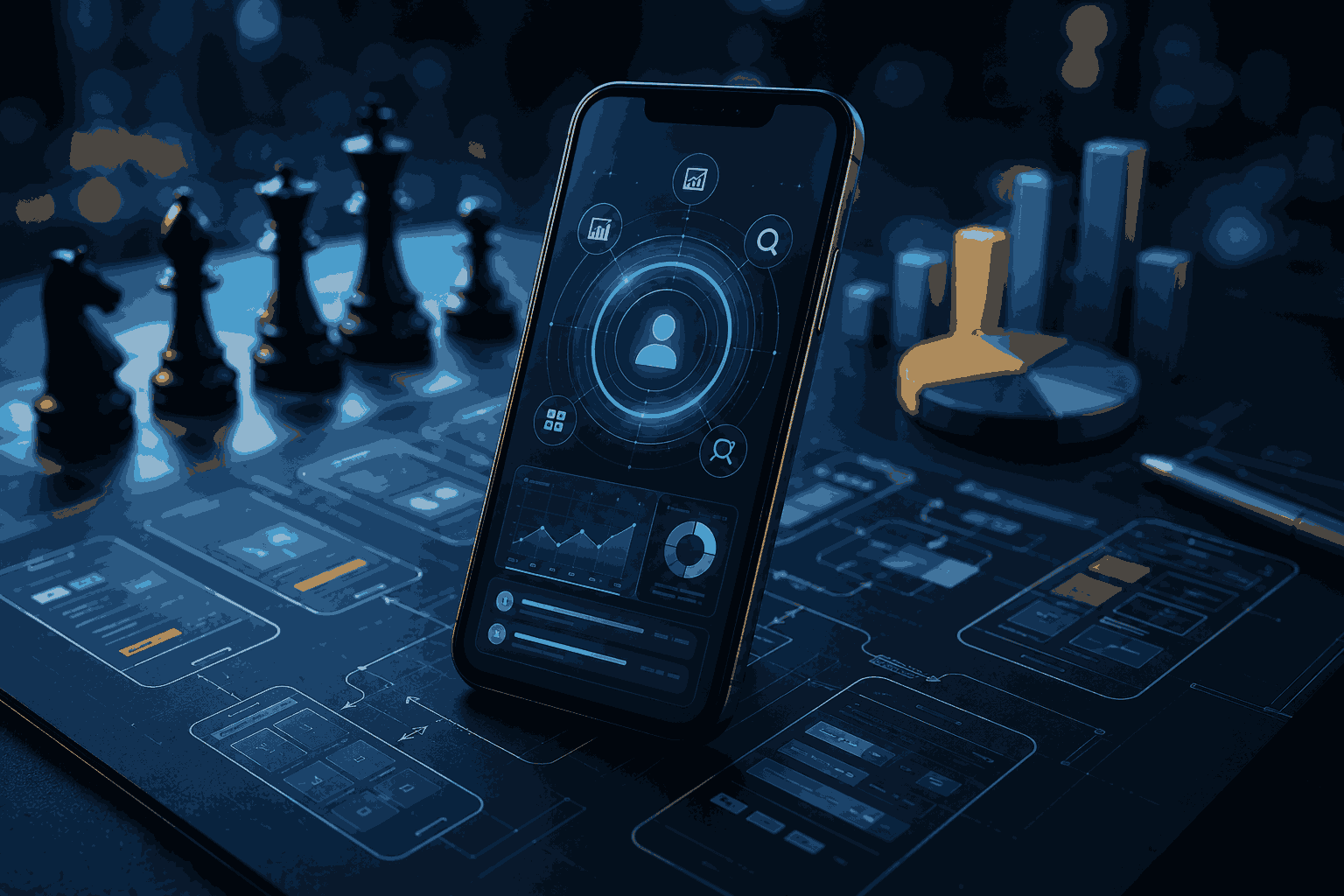 Mobile product strategy visualizing app planning, user experience, analytics, and business growth