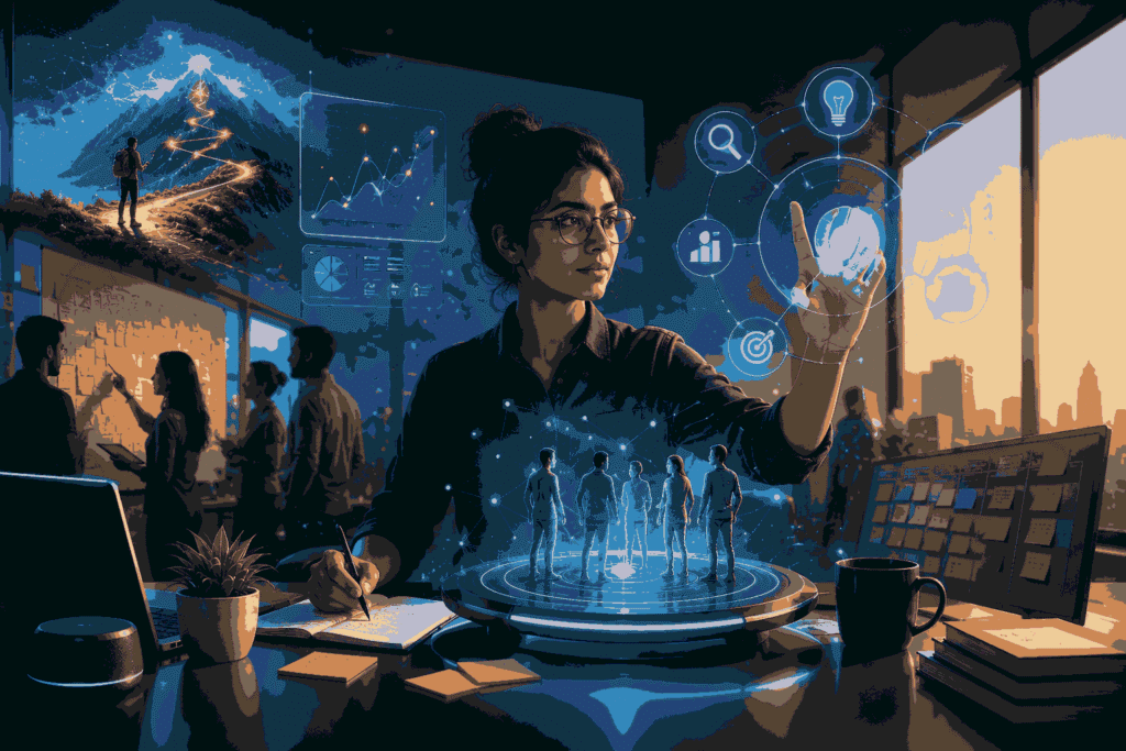 Modern product manager driving innovation through strategy, AI, and collaboration Illustration