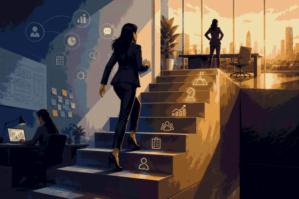 Product Manager to Chief Product Officer through leadership growth Illustration