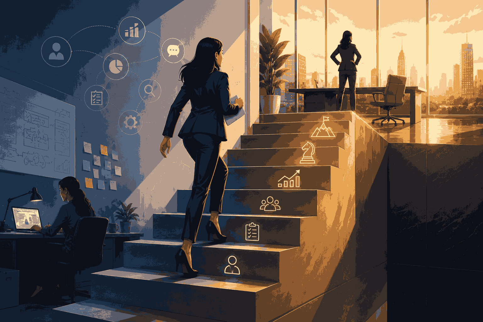 Product Manager to Chief Product Officer through leadership growth Illustration
