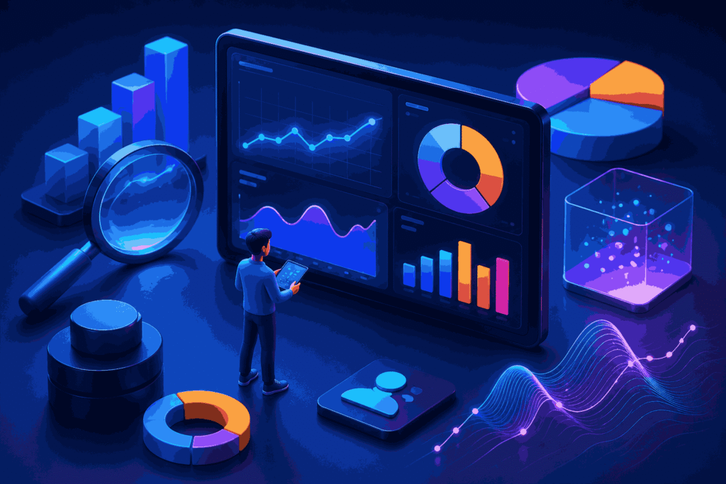 Product analytics dashboard visualizing user behavior, metrics, trends, and data-driven decisions