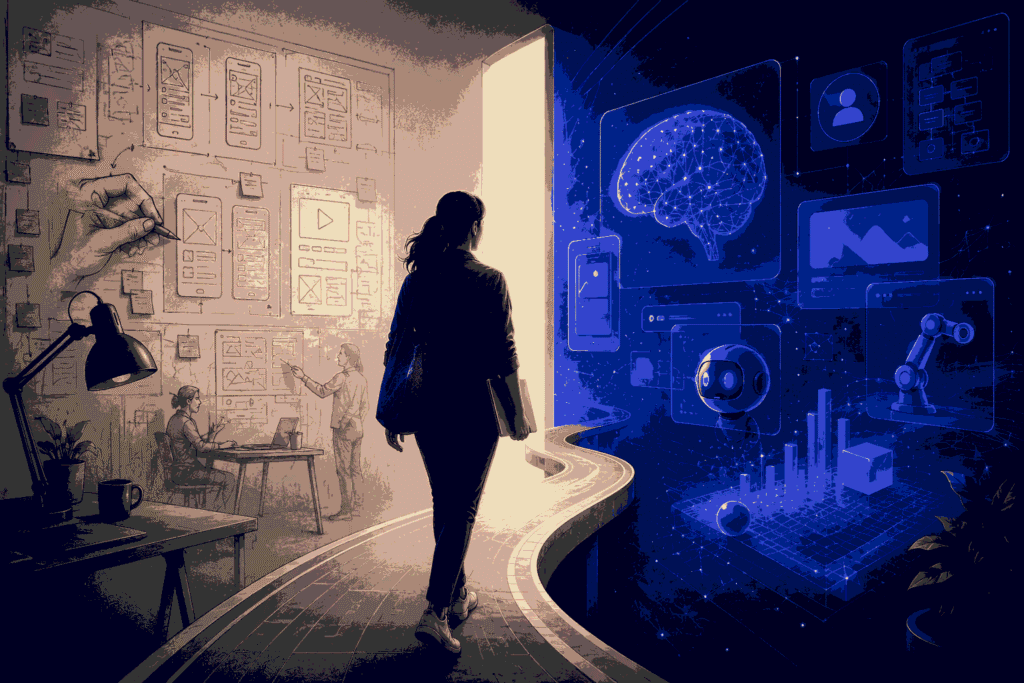 UX designer transitioning into an AI product designer women illustration