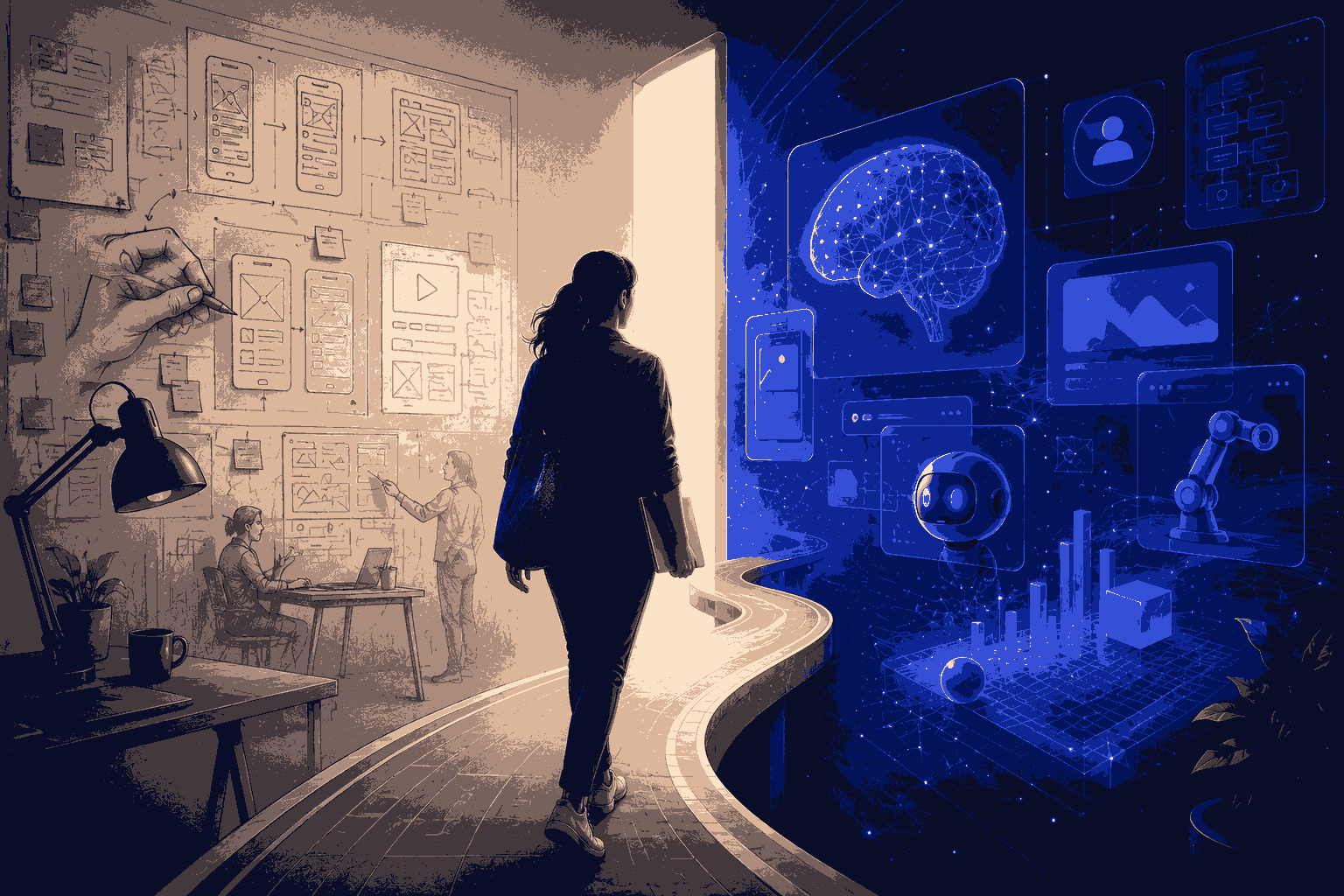UX designer transitioning into an AI product designer women illustration