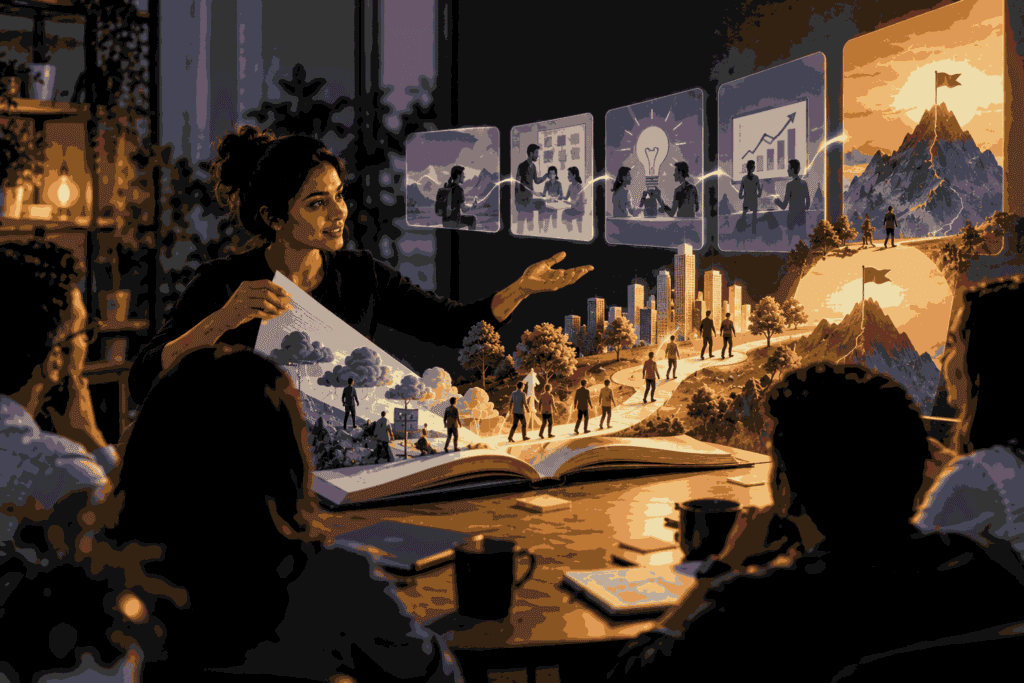 Product manager using storytelling to turn product ideas into a compelling business journey